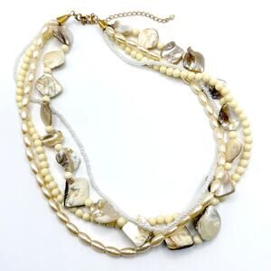 VTG Avon SJ 2007 Mother Of Pearl Seashell Cream Beaded Multi-Strand Necklace